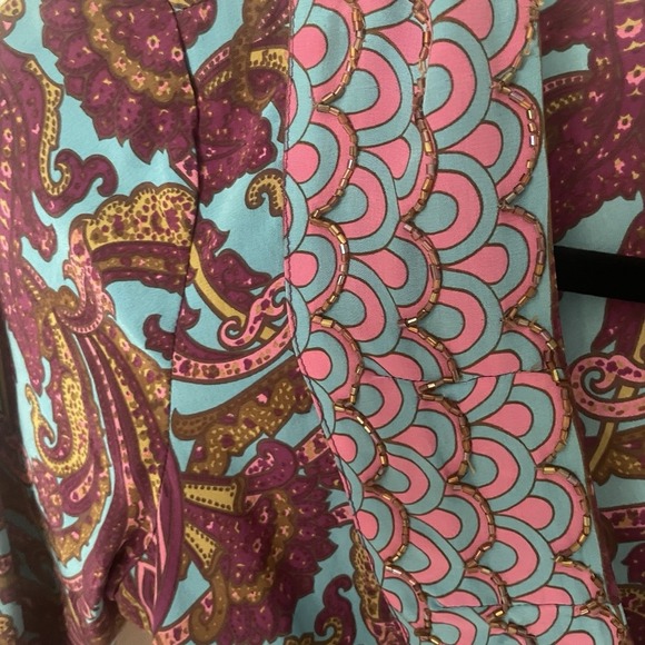 Plenty By Tracy Reese Beaded Silk Long Bell Sleeve Tie Back Blouse Top Size 4 - Picture 2 of 13